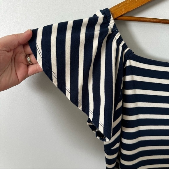 Size Large RALPH LAUREN NAVY BLUE STRIPED OFF-SHOULDER DRESS Summer Coastal - Picture 5 of 9